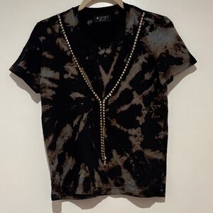 Mikyri Black and Brown Tie-Dye T-Shirt with Rhinestones